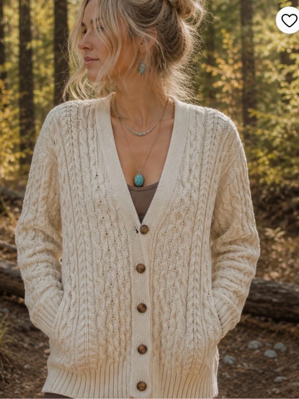 Brandy Melville Wool Cream Cable-Knit Button Cardigan